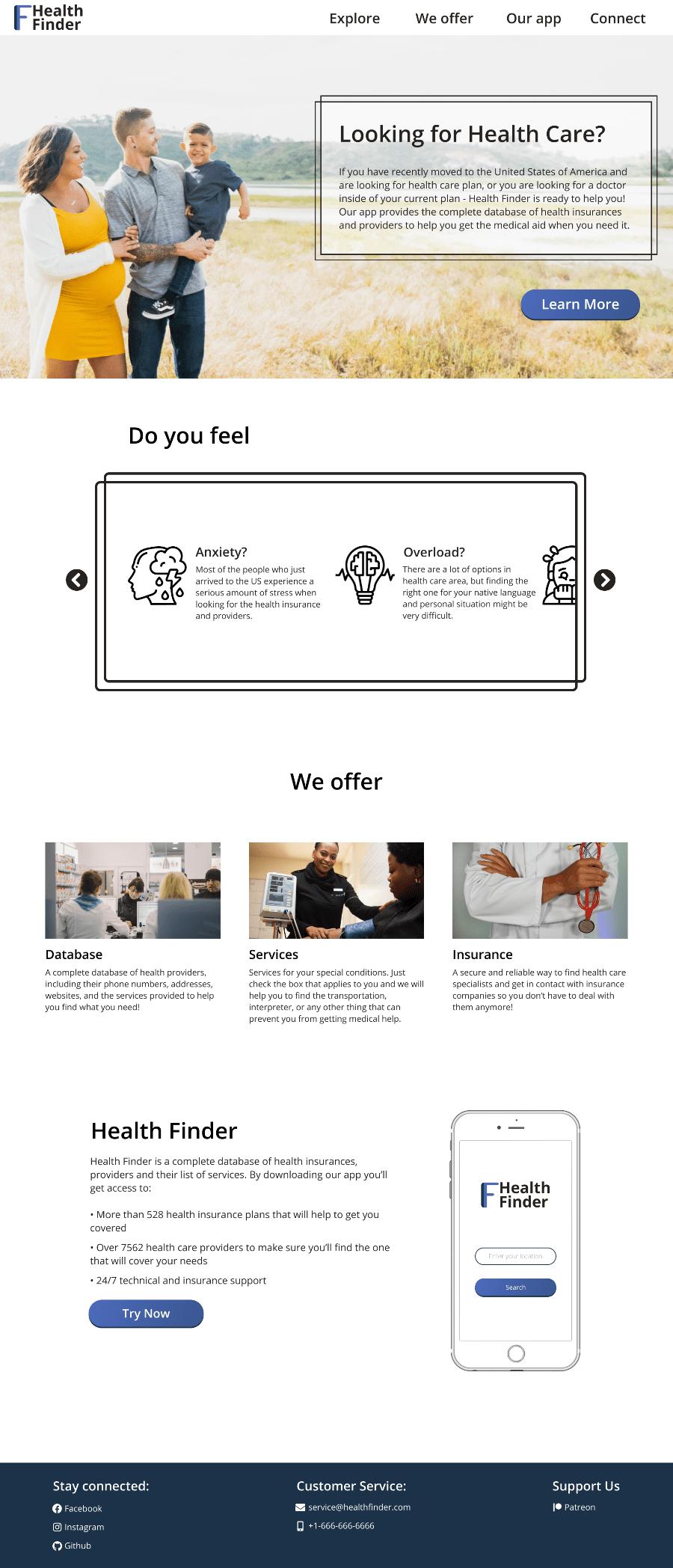 HealthFinder website prototype/wireframe